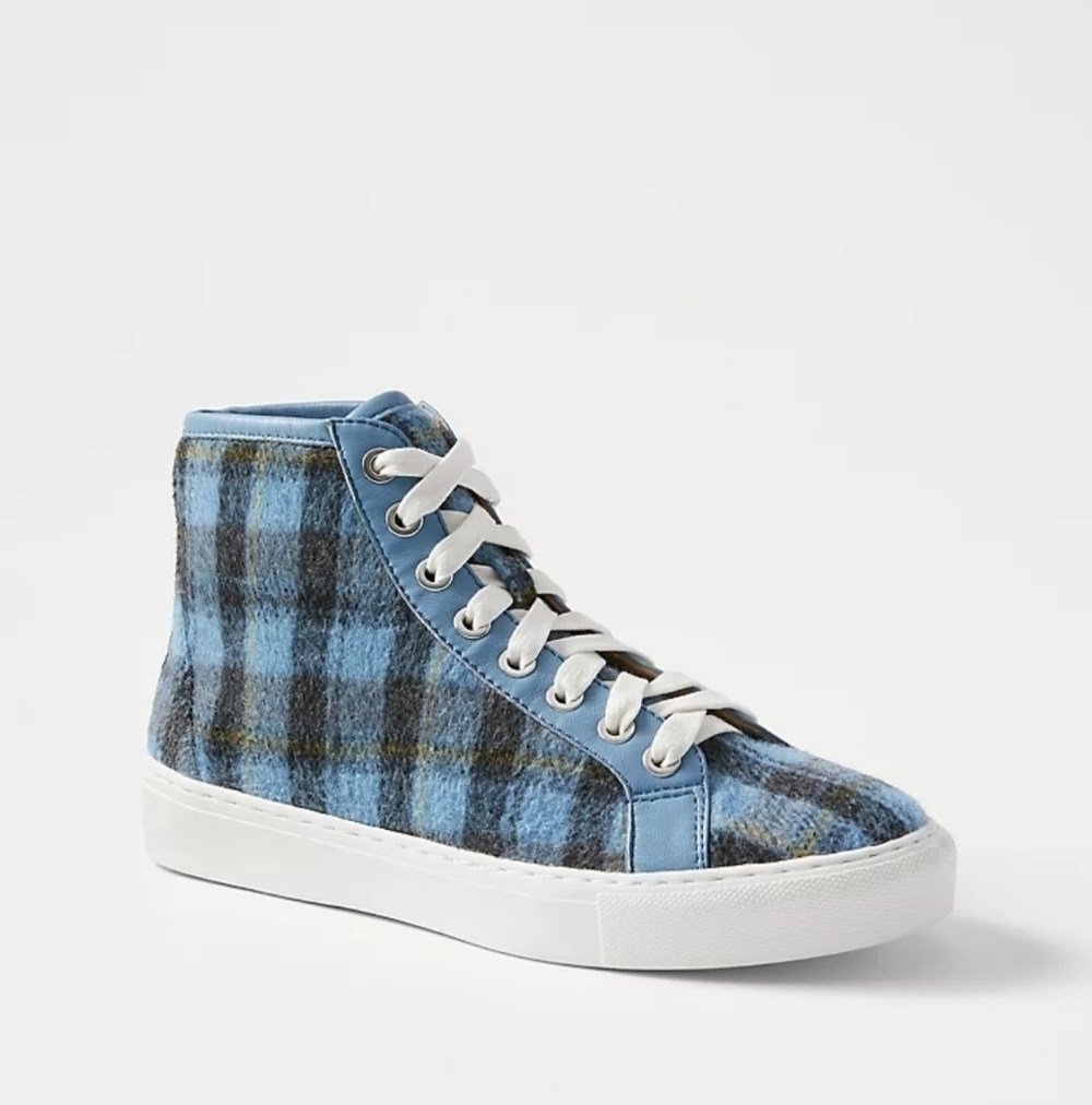 Ann Taylor sz 10 Plaid Tweed High Top Sneakers blue shoes SH62